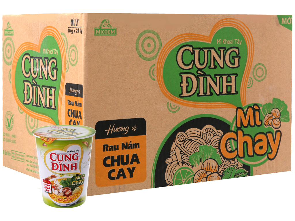 Mì ly Cung đình  chay rau nấm chua cay 70g Thùng 24 ly